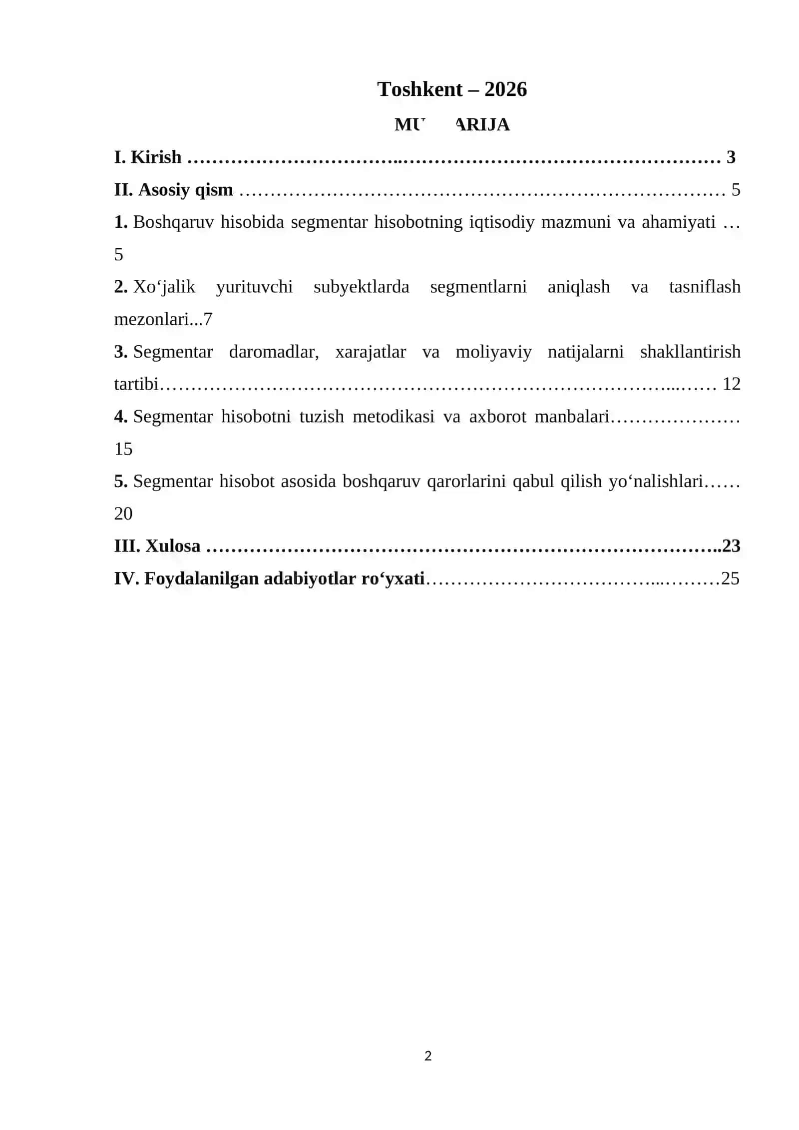 TARMOQLAR IQTISODIYOTI VA BUXGALTERIYASI KAFEDRASI KURS ISHI 2