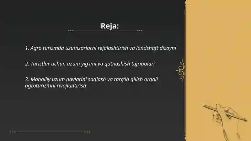 Agro turizmda uzumchilikni rivojlantirish 2