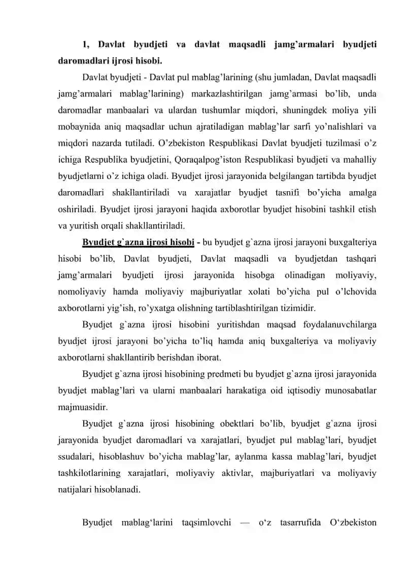 Davlat byudjeti ijrosi hisobining tashkiliy uslubiy jihatlari 2