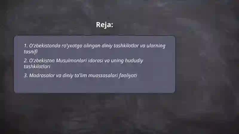 O'zbekistonda ro'yxatga olingan diniy tashkilotlar va ularning tasnifi 2