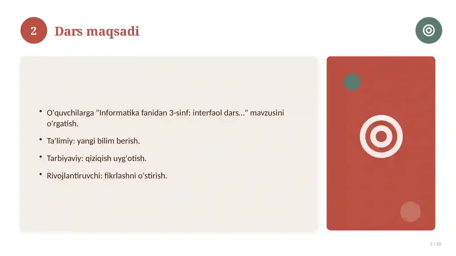 Informatika fanidan 3-sinf: interfaol dars ishlanmasi 2