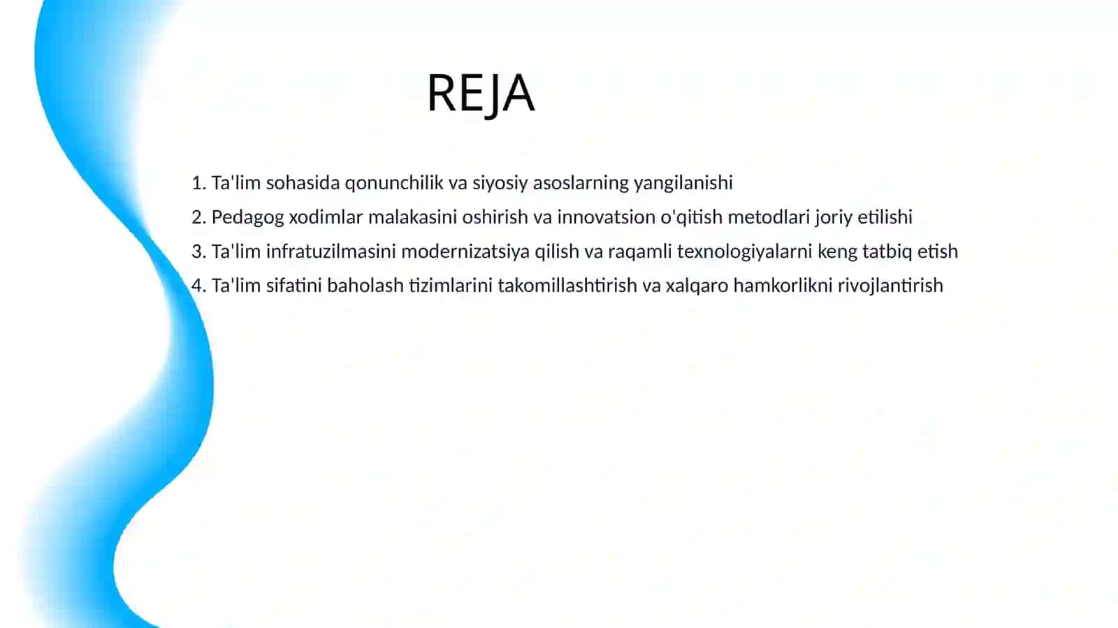 OʻZBEKISTON RESPUBLIKASIDA TAʼLIM SOHASIDA AMALGA OSHIRILAYOTGAN ISLOHOTLAR 2