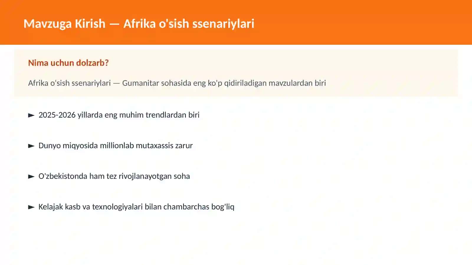 Afrika o'sish ssenariylari 2
