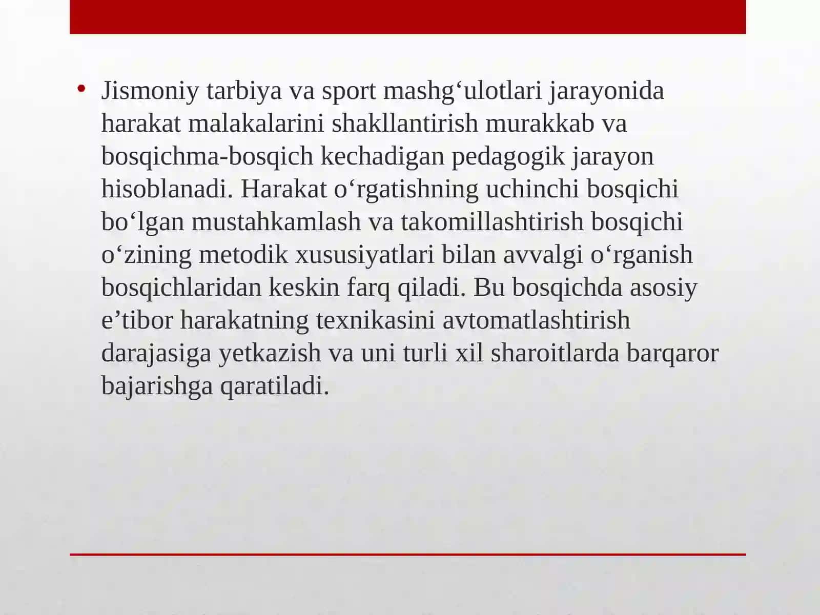 Mustahkamlash va takomillashtirish bosqichining oʻziga xos belgilari 2