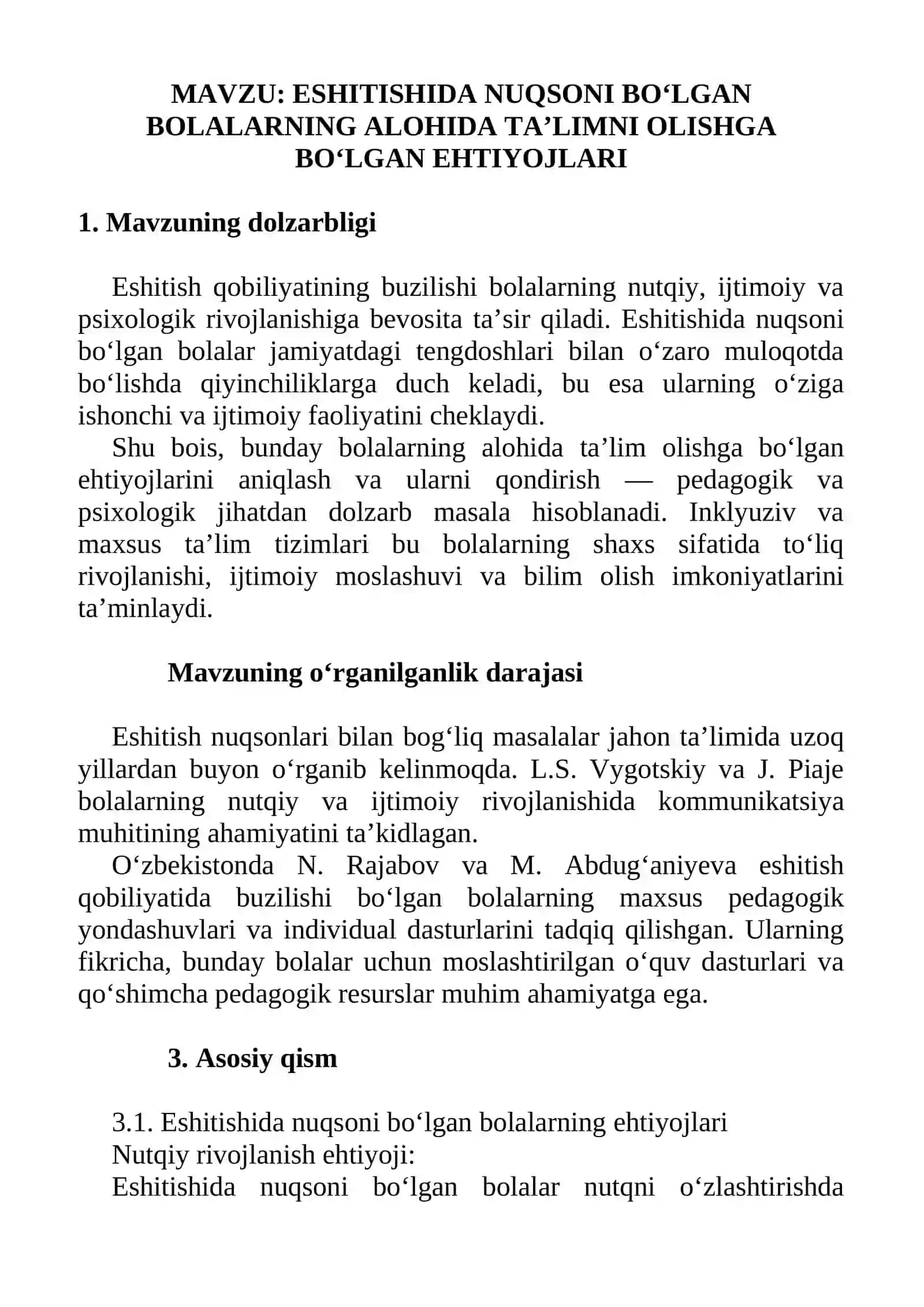 ESHITISHIDA NUQSONI BO‘LGAN BOLALARNING ALOHIDA TA’LIMNI OLISHGA BO‘LGAN EHTIYOJLARI 2