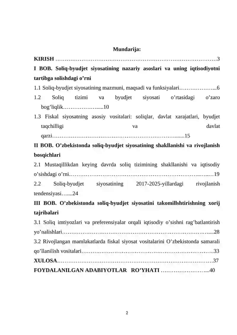 O’zbekistonda soliq-byudjet siyosati vositalari yordamida iqtisodiyotni tartibga solish siyosati 2