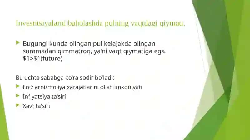 Investitsiyalarni baholashda diskontlangan pul oqimlari texnikasi 2