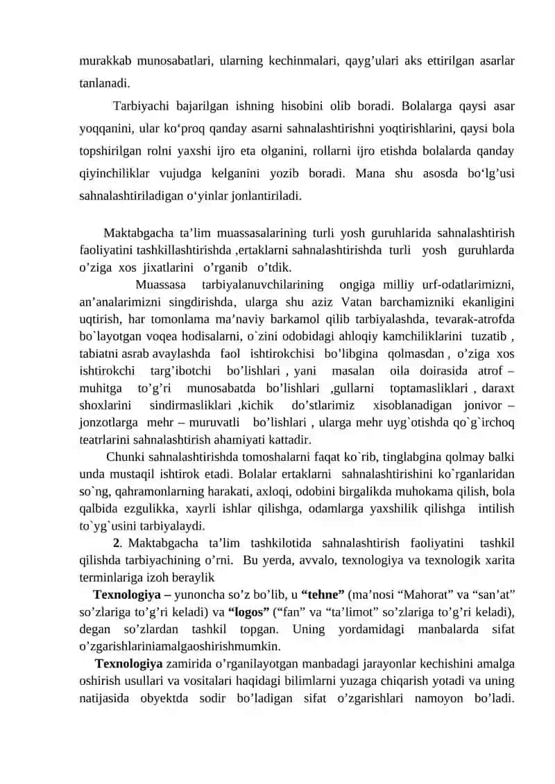 MAKTABGACHA TA’LIM MUASSASASIDA SAHNALASHTIRISH FAOLIYATINI TASHKIL QILISH 2