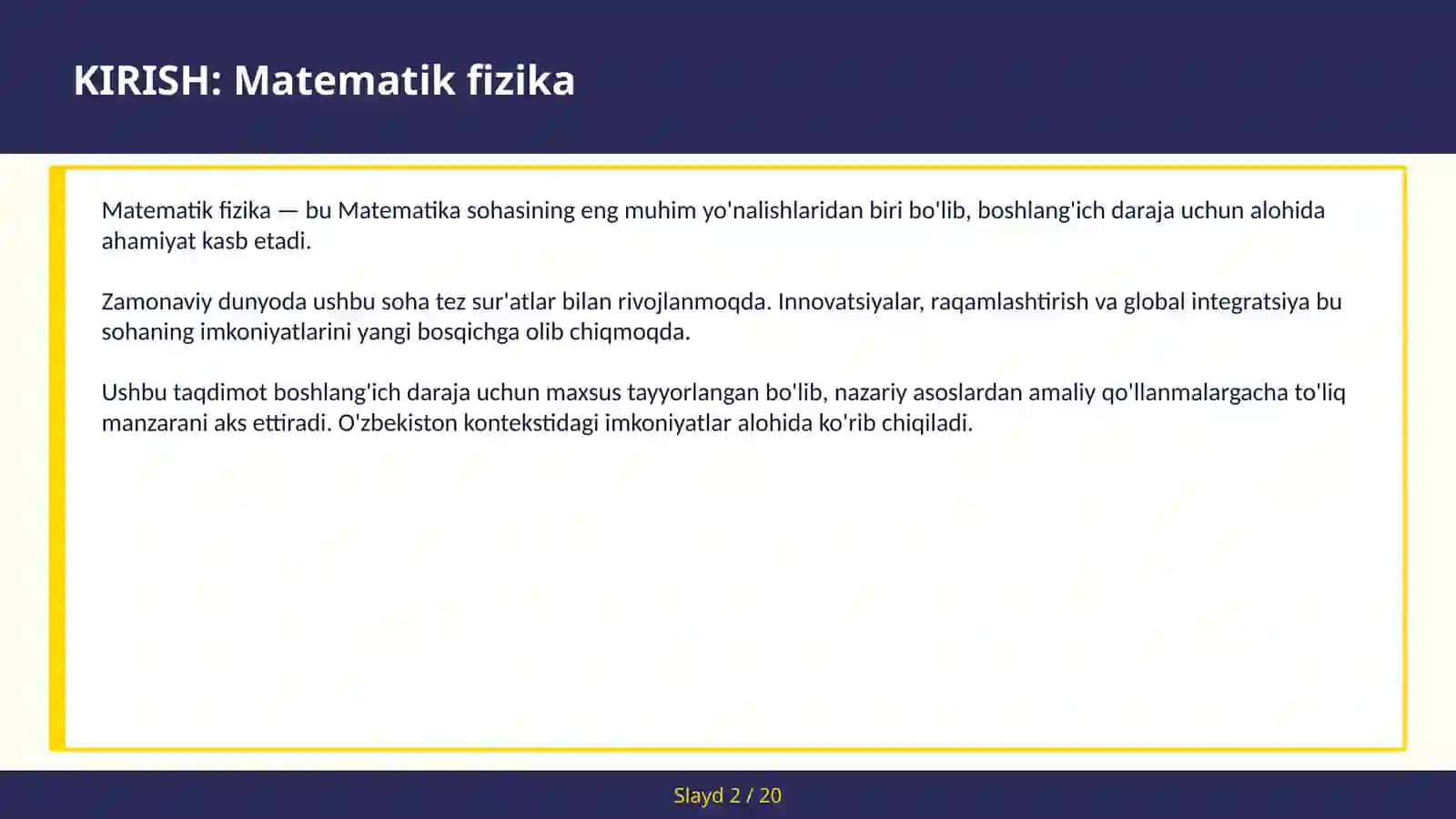 Matematik Fizika To'lqin — boshlang'ich daraja 2