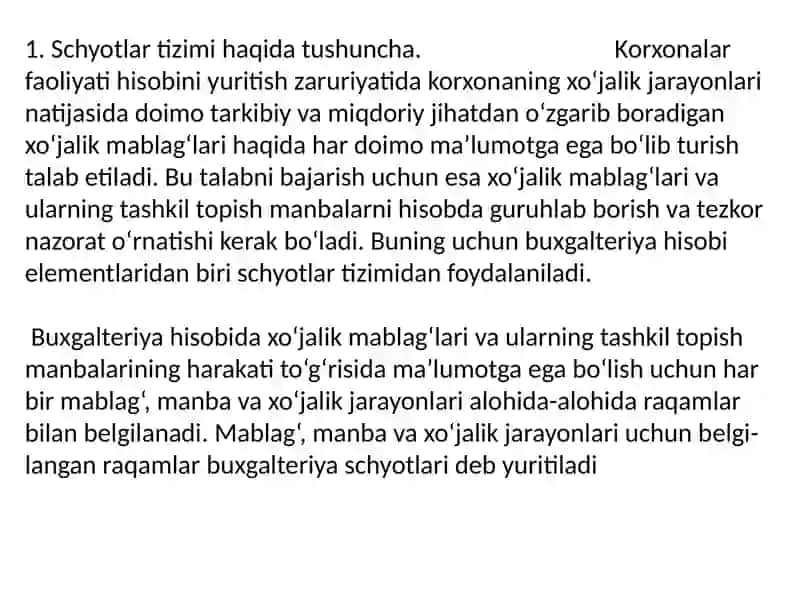 Buxgalteriya Hisobining Schyotlari va Uning Tuzilishi Reja 2