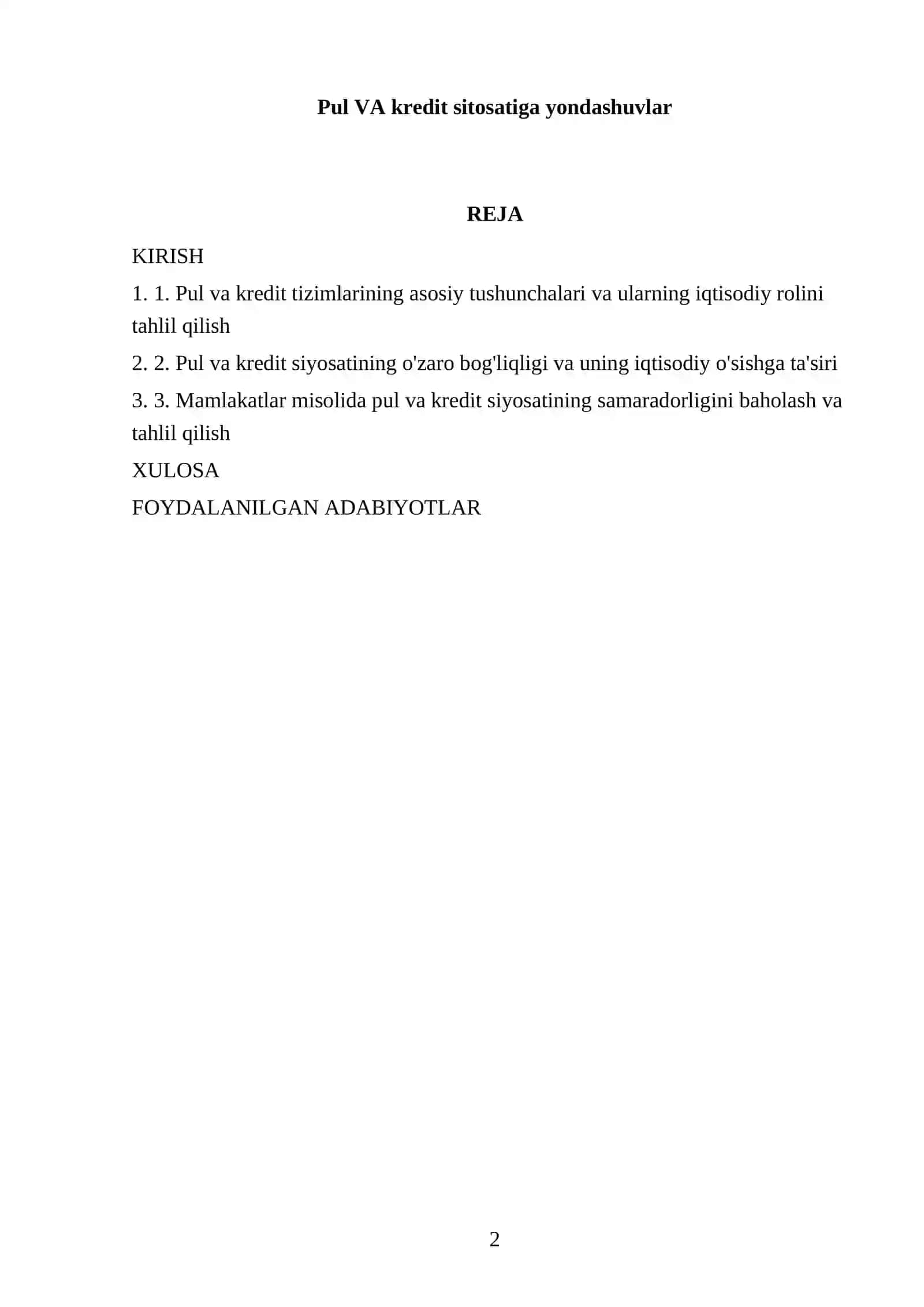 Pul VA kredit sitosatiga yondashuvlar 2