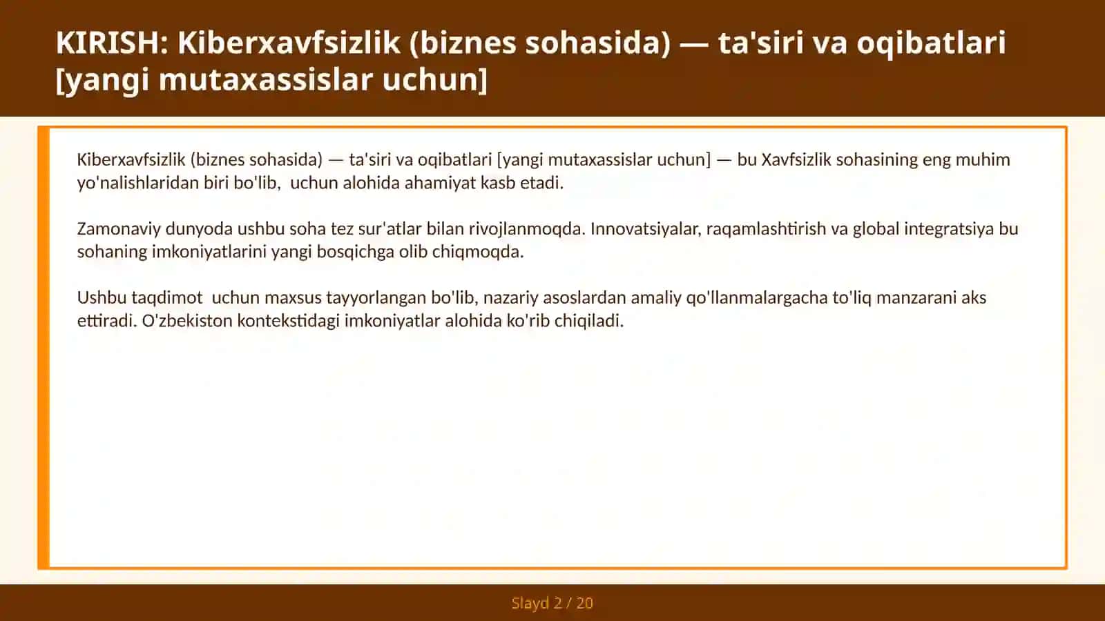 KIBERXAVFSIZLIK (BIZNES SOHASIDA) — TA'SIRI VA OQIBATLARI [YANGI MUTAXASSISLAR UCHUN] 2