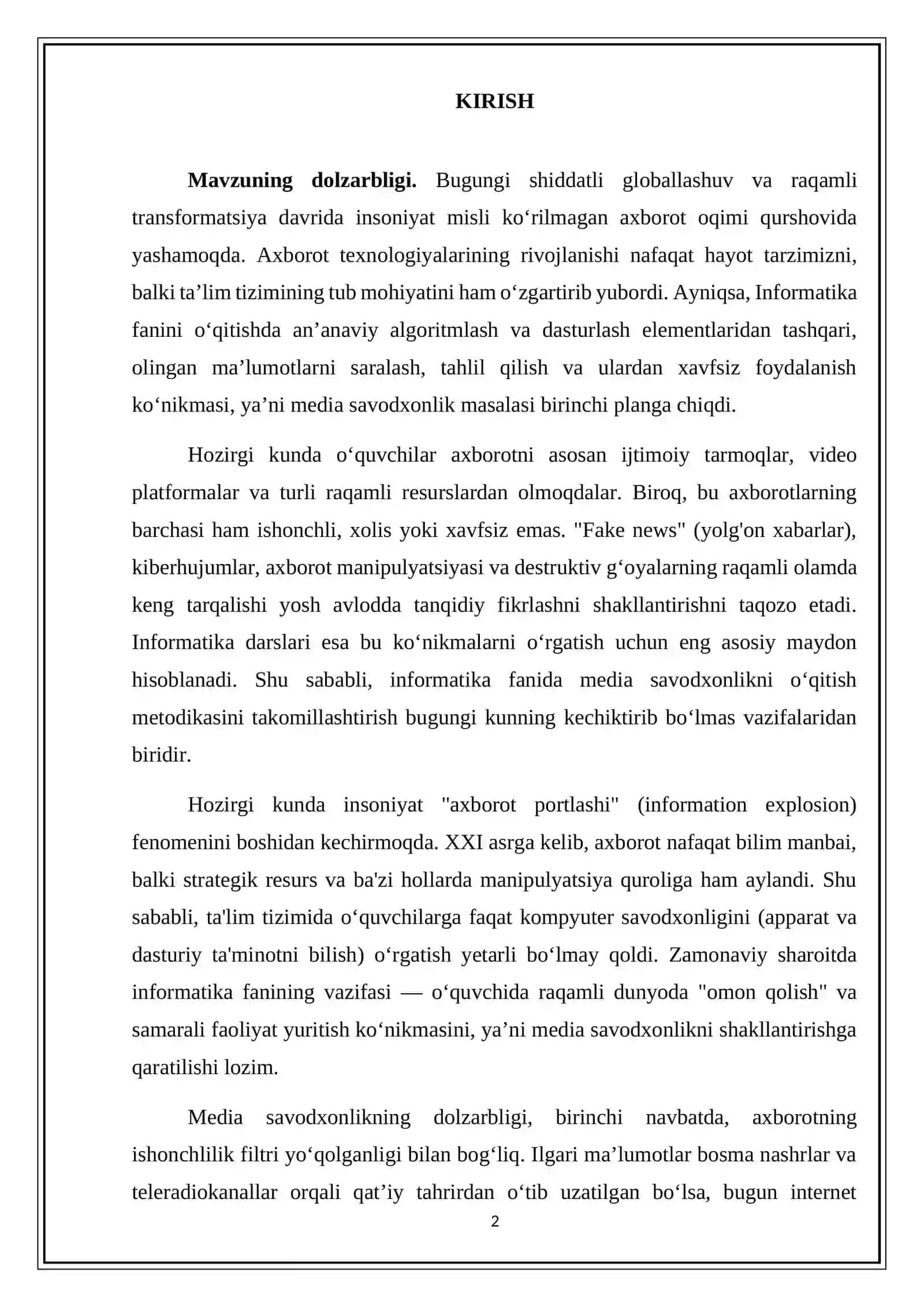 INFORMATIKA FANIDA MEDIA SAVODXONLIK 2