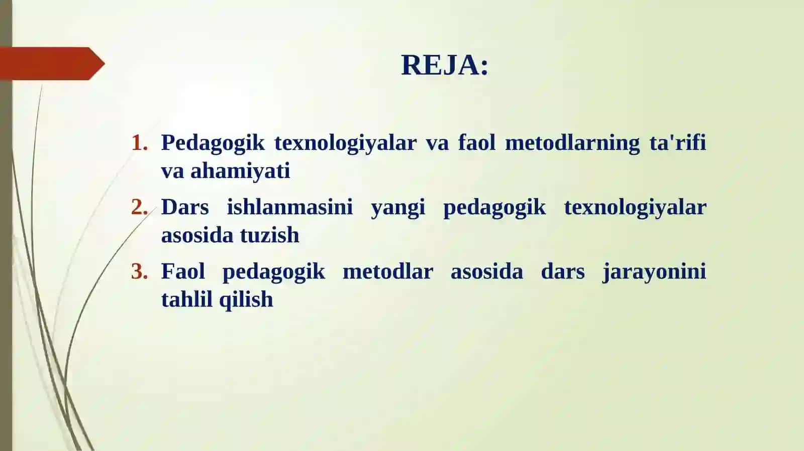 Yangi pedagogik texnologiya va faol pedagogik metodlar asosida dars ishlanmalarini tuzish va tahlil qilish 2