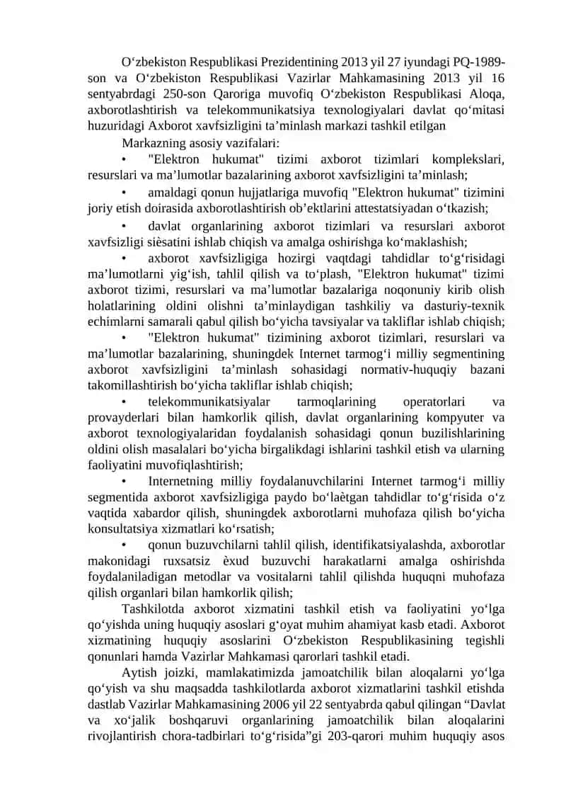 O'ZBEKISTONDA AXBORORT XAVFSIZLIGINI TA'MINLASHNING XUQUQIY ASOSLARI 2