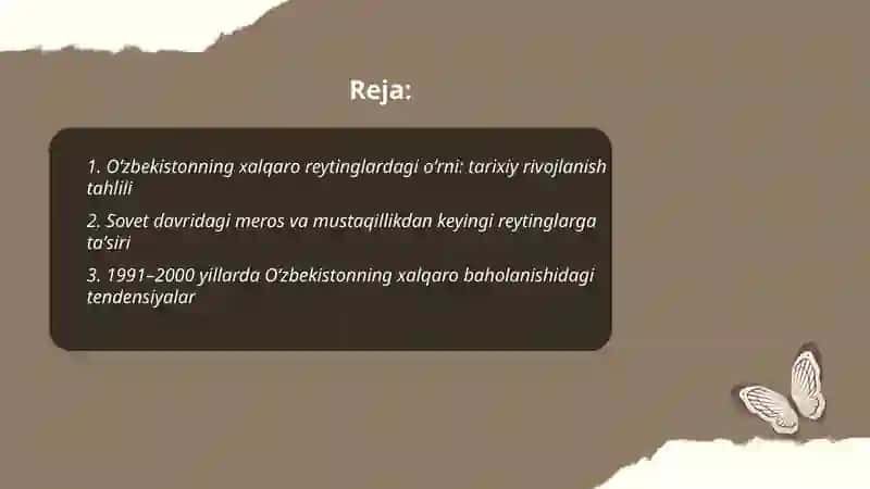 Oʻzbekistonni xalqaro reytinglardagi koʻrsatkichlarini koʻtarishning tarixiy va siyosiy ahamiyati 2