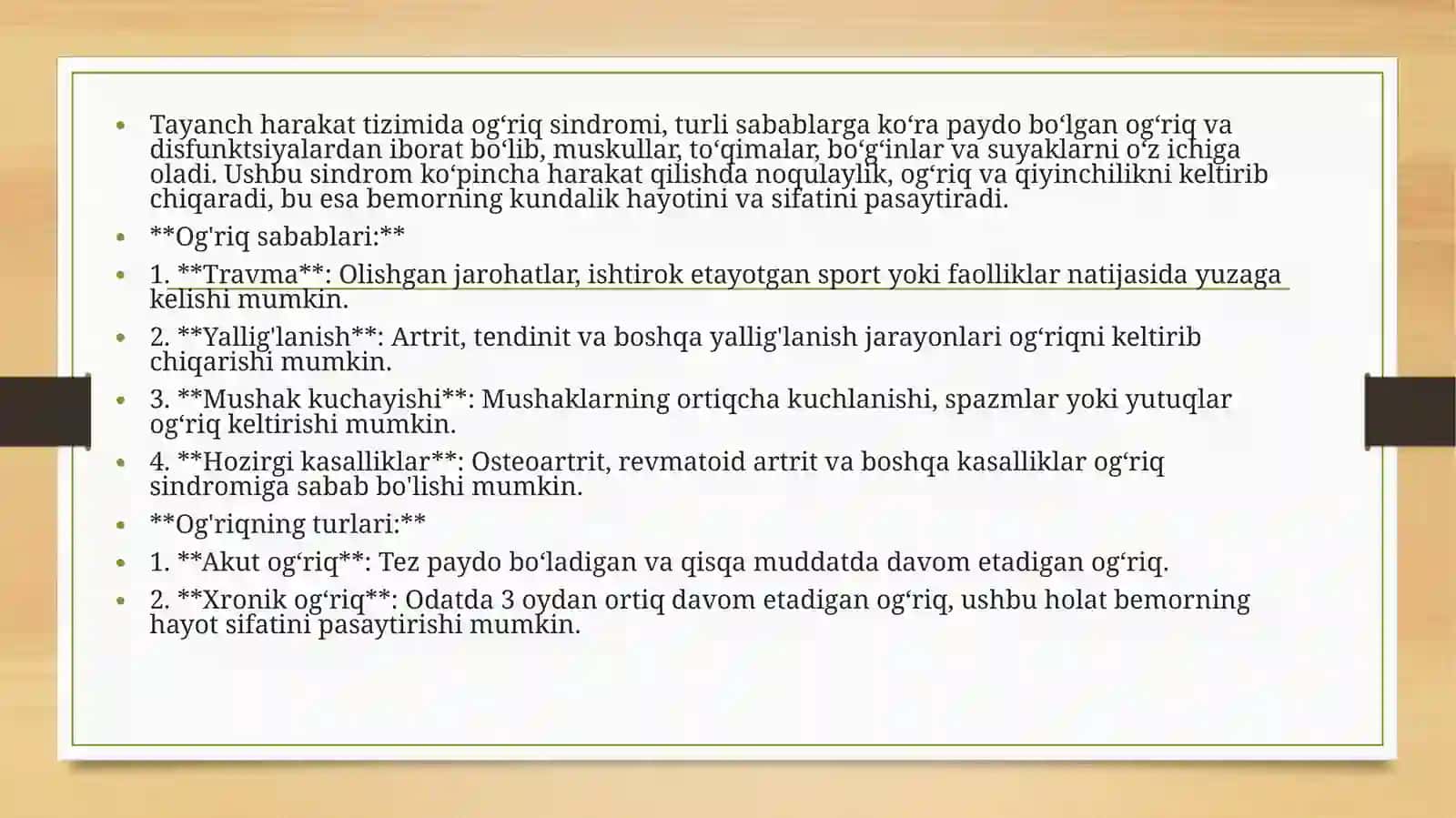 Tayanch harakat tizimida ogʻriq sindromi 2