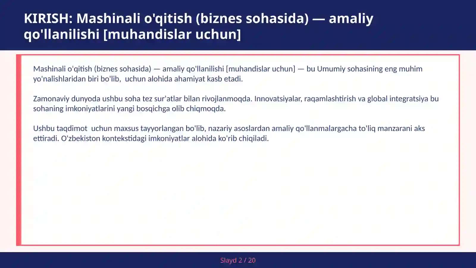 Mashinali o'qitish (biznes sohasida) — amaliy qo'llanilishi [muhandislar uchun] 2