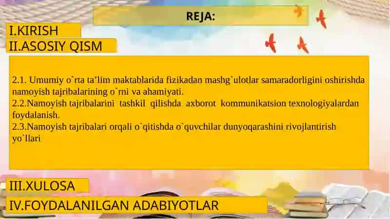 Namoyishtajribalarini tayyorlash va ko'rsatish metodikasi 2