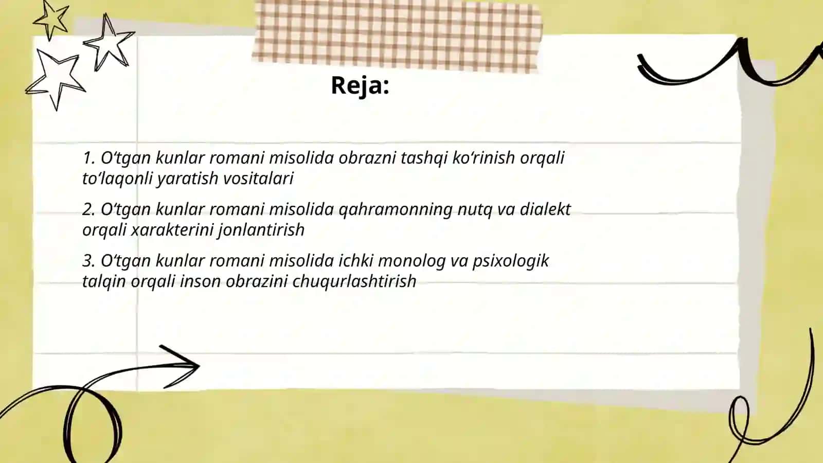 O‘tgan kunlar romani misolida badiyy adabiyotda inson obrazini to‘laqonli yaratish uni o‘quvchi ko‘z oldida konkret jonlantirish hchun xizmat qiladigan vositalar 2