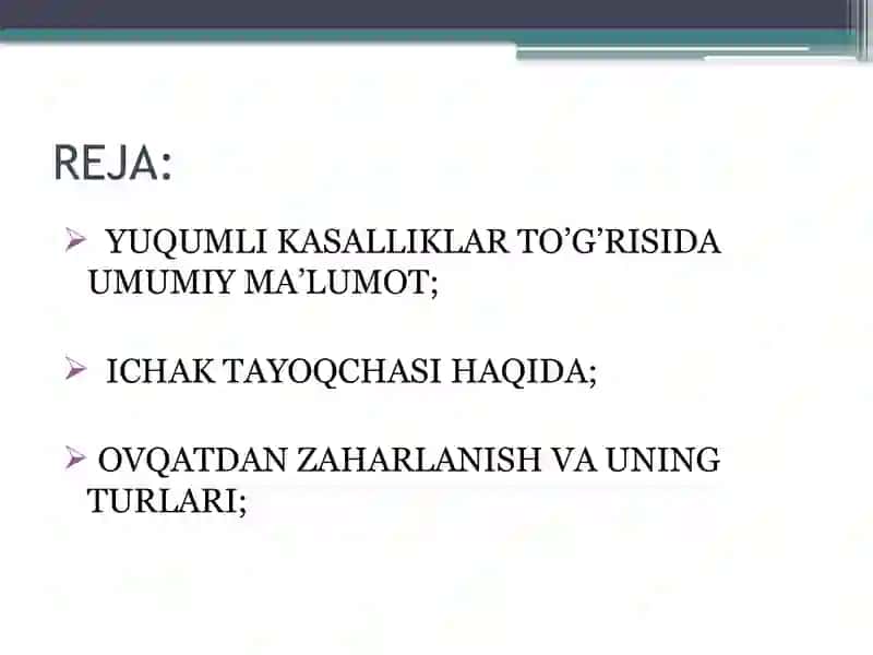 YUQUMLI ICHAK KASALLIKLARI,ICHAK TAYOQCHASI OVQATDAN ZAHARLANISH 2