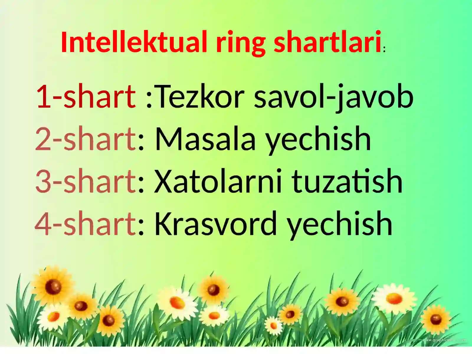 O'yin "Intellektual Ring" shartlari 2