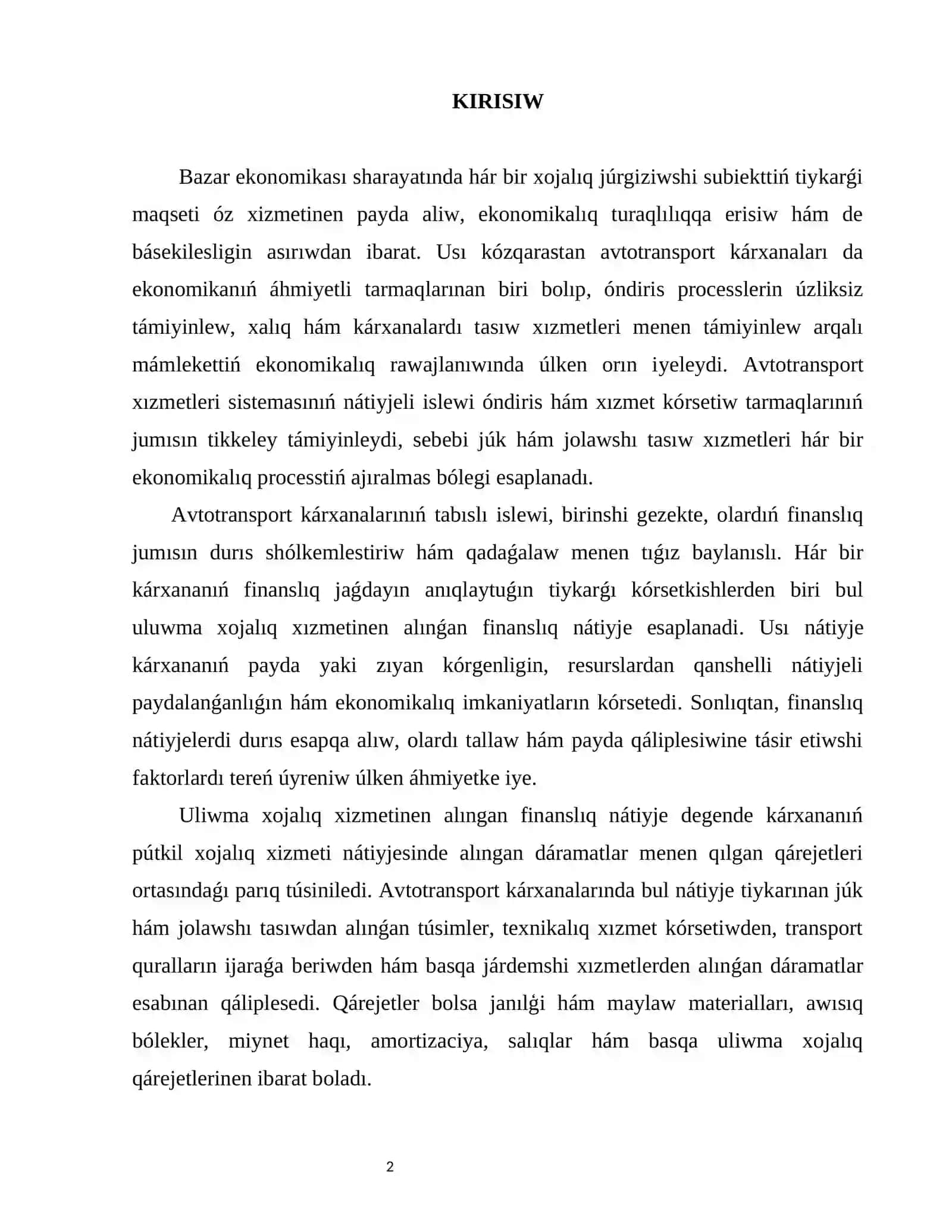 Avtotransport karxanalarında úliwma xojalıq qızmeti 2