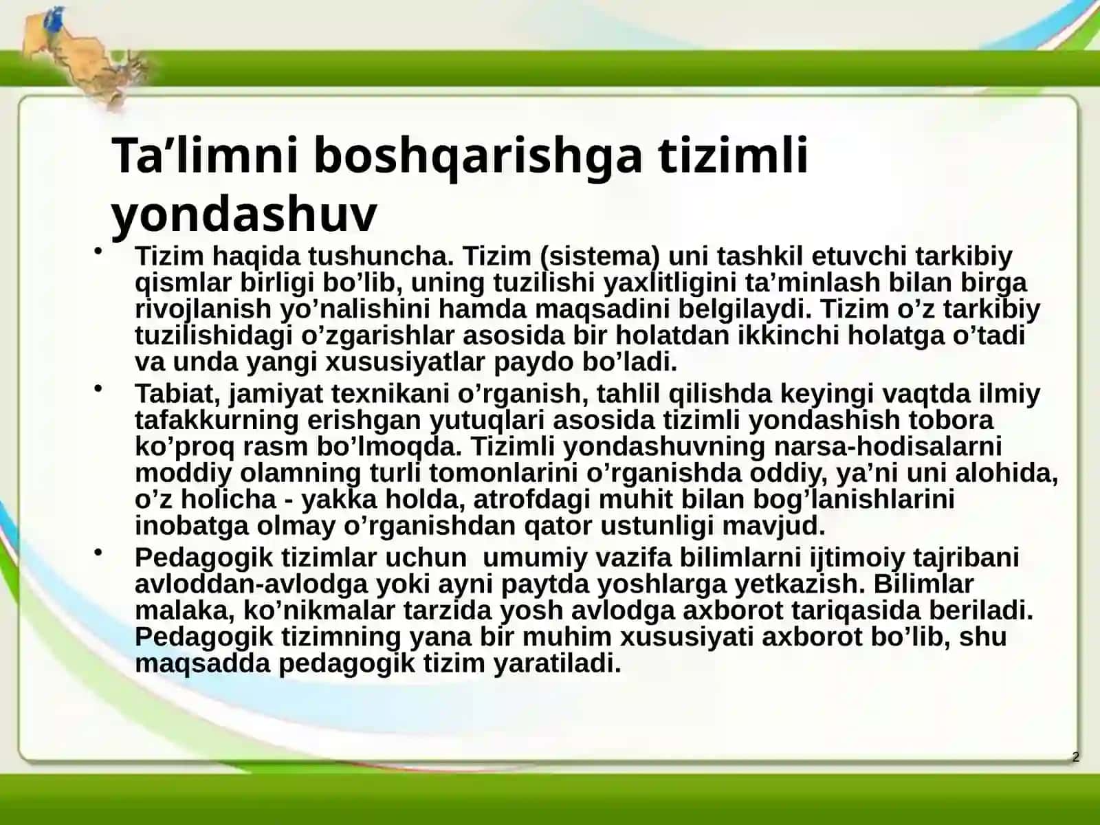 PEDAGOGIK JAMOA O`QUV MUASSASASI BOSHQARISHNING OB`EKTI 2