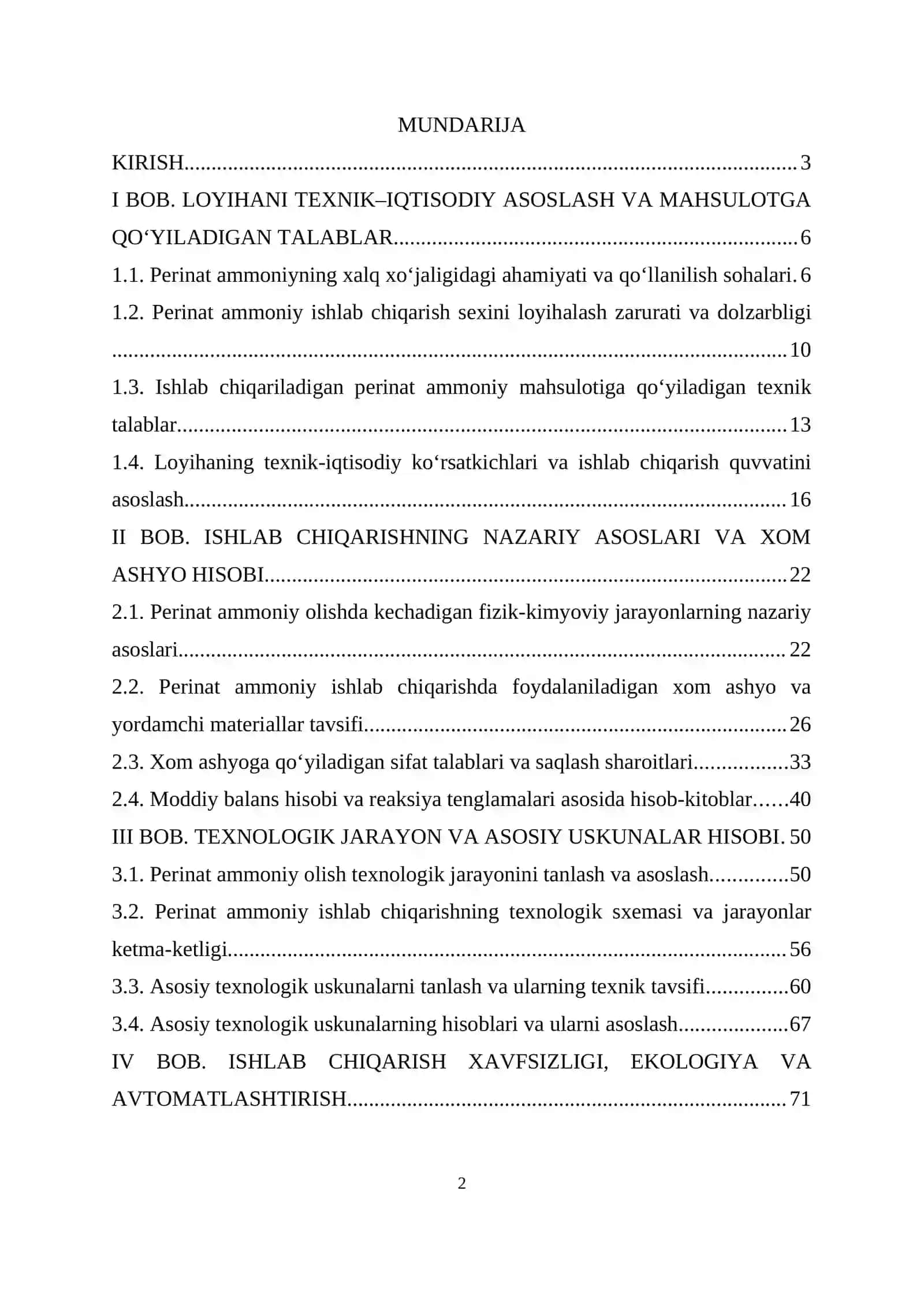 PERINAT AMMONIY OLISH SEXINI LOYIHASI VA ASOSIY USKUNA HISOBI 2