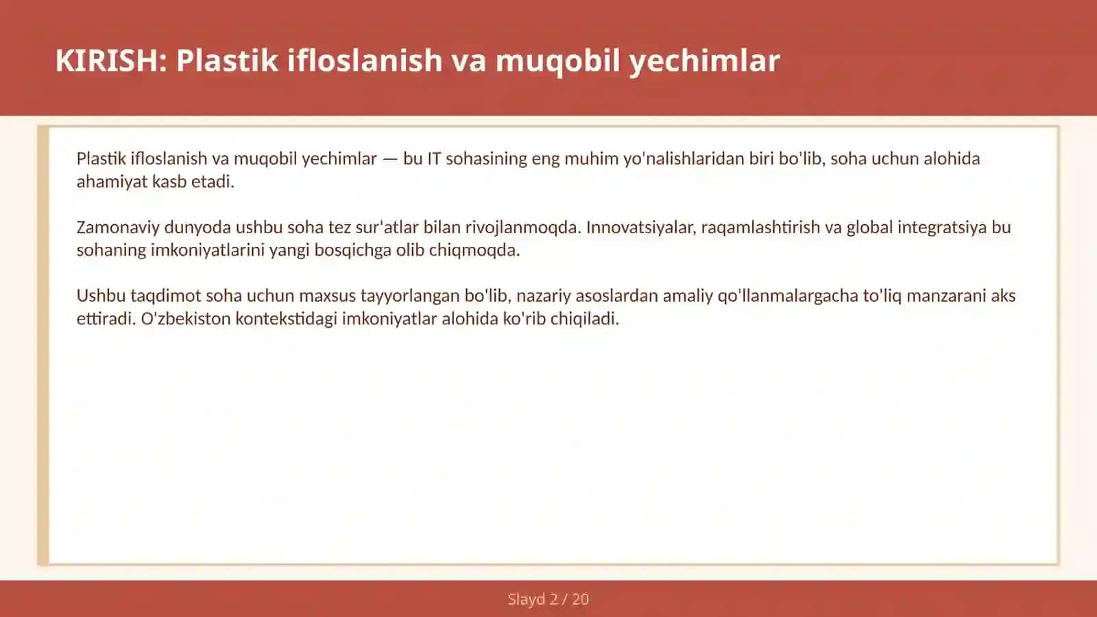 Plastik ifloslanish va muqobil yechimlar 2
