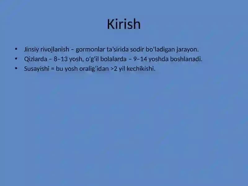 Bolalarda jinsiy rivojlanishning susayishi 2