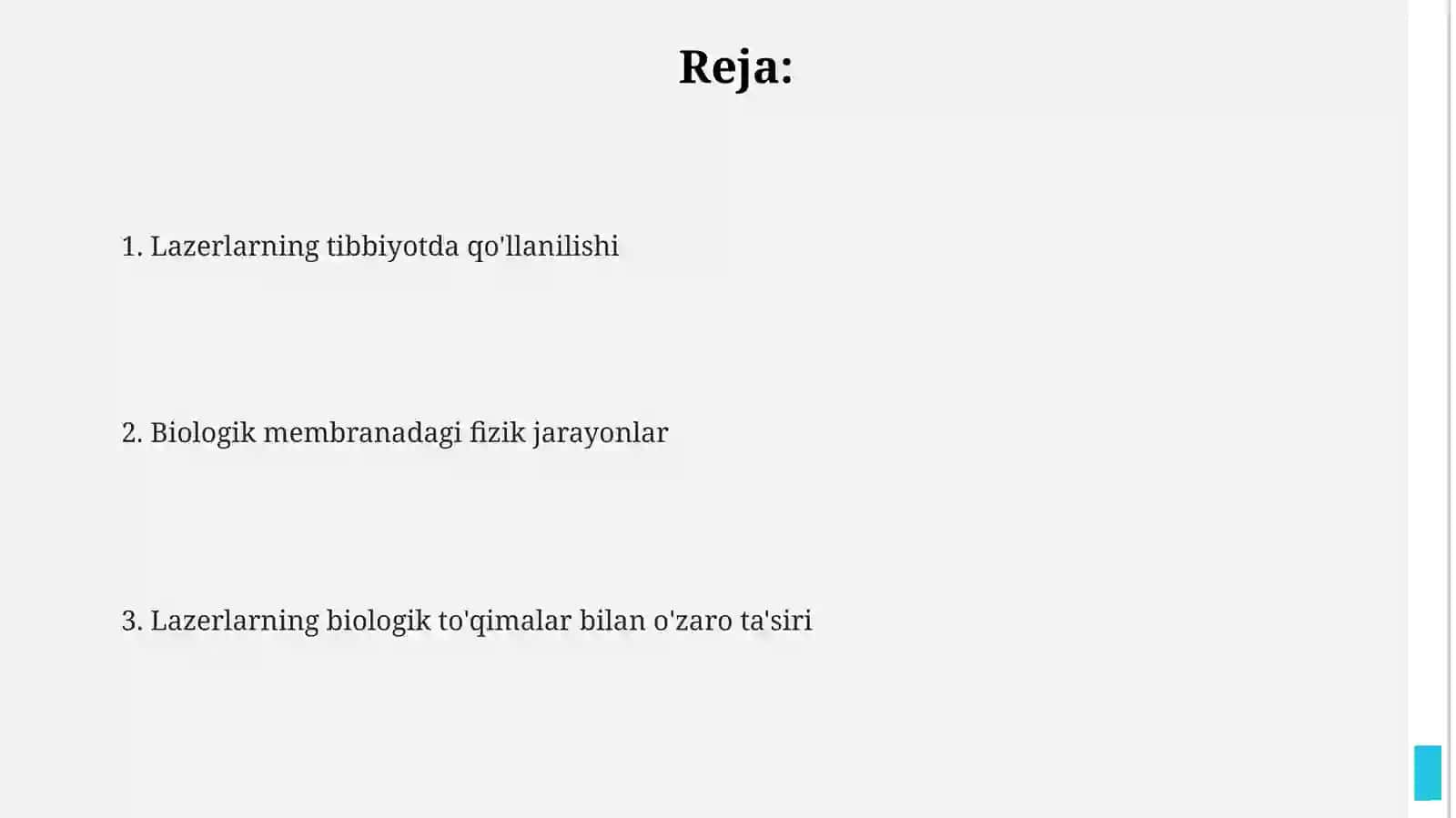 Lazerning tibbiyotda qo‘llanishi. Biologik membranalardagi fizik jarayonlar 2