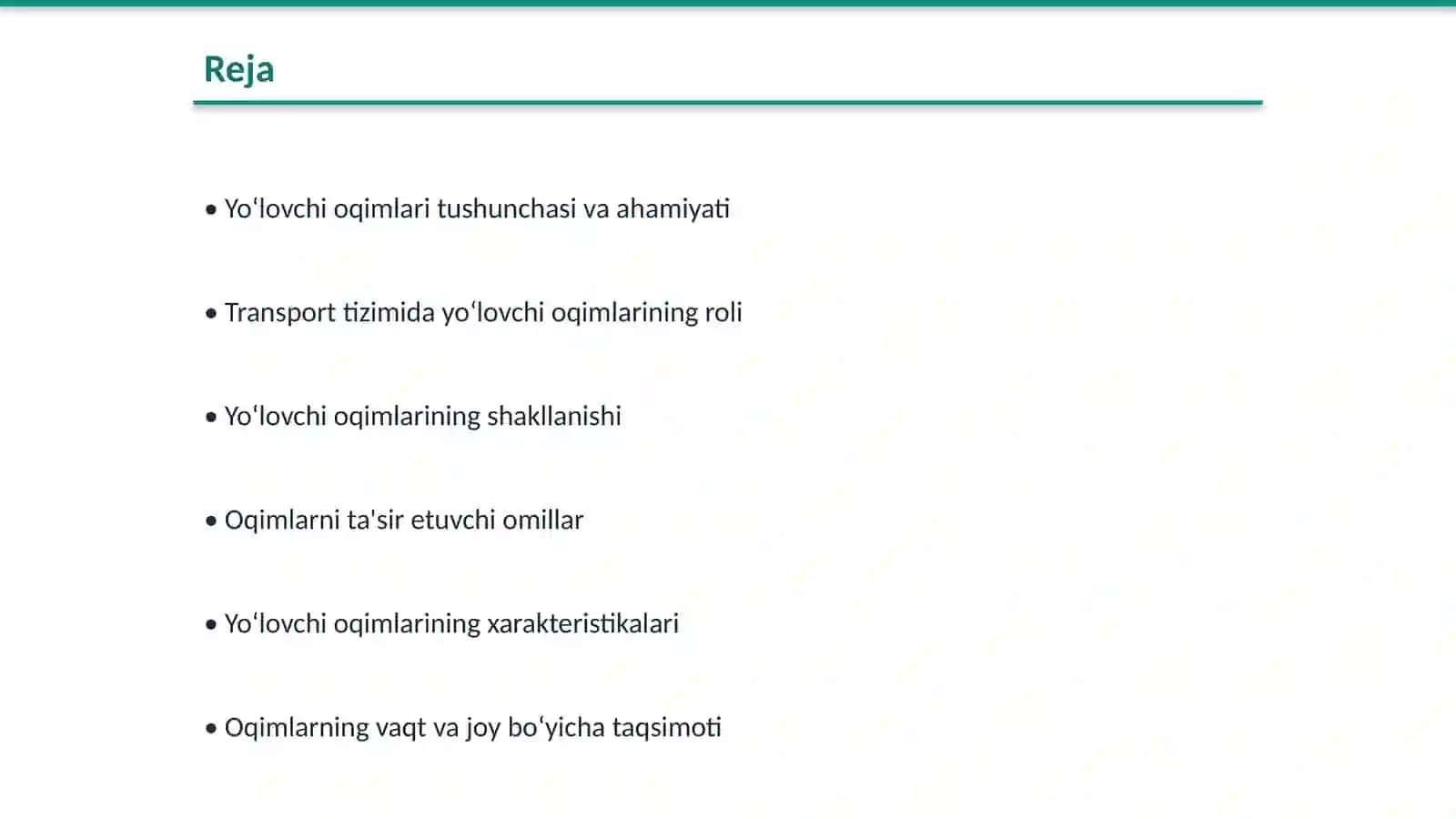 Yo‘lovchi oqimlarining dinamikasi 2