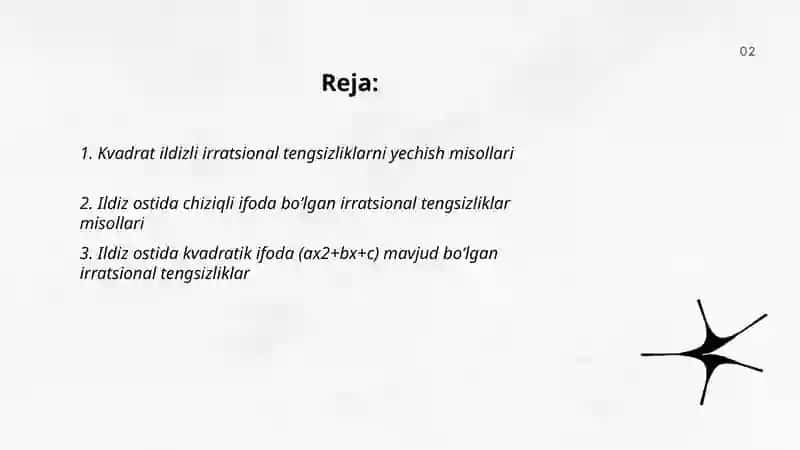 Irratsional tengsizliklar va tengsizliklar sistemasiga oid misollar yechish 2