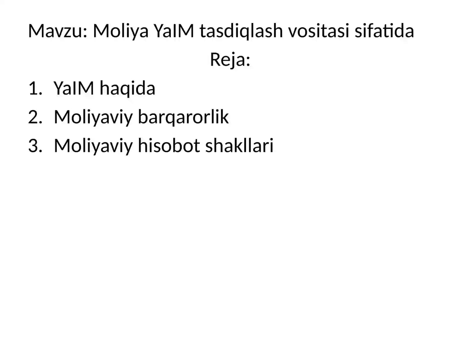 Moliya YaIM tasdiqlash vositasida 2