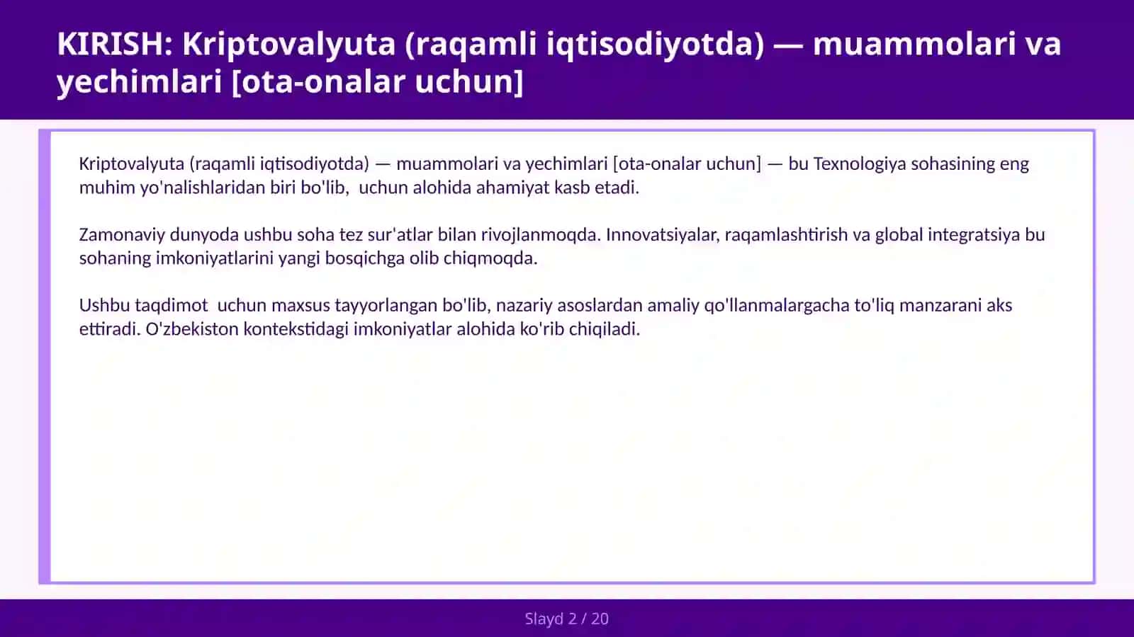 KRIPTOVALYUTA (RAQAMLI IQTISODIYOTDA) — MUAMMOLARI VA YECHIMLARI [OTA-ONALAR UCHUN] 2