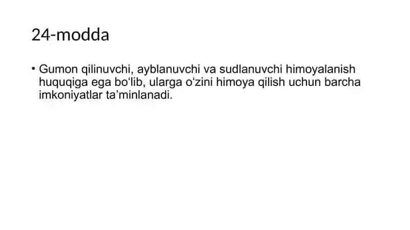 Gumon qilinuvchi, ayblanuvchi va sudlanuvchini himoyalanish huquqi bilan taʼminlash 2