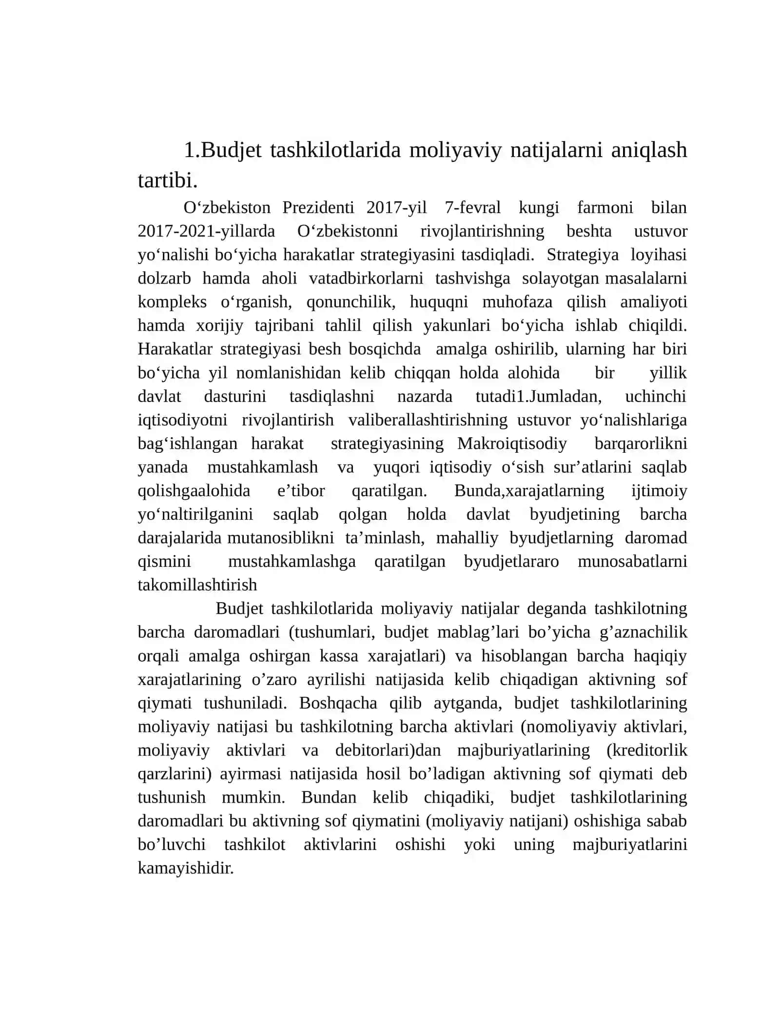 Davlat sektorida buxgalteriya hisobi fanidan MUSTAQIL ISH 2