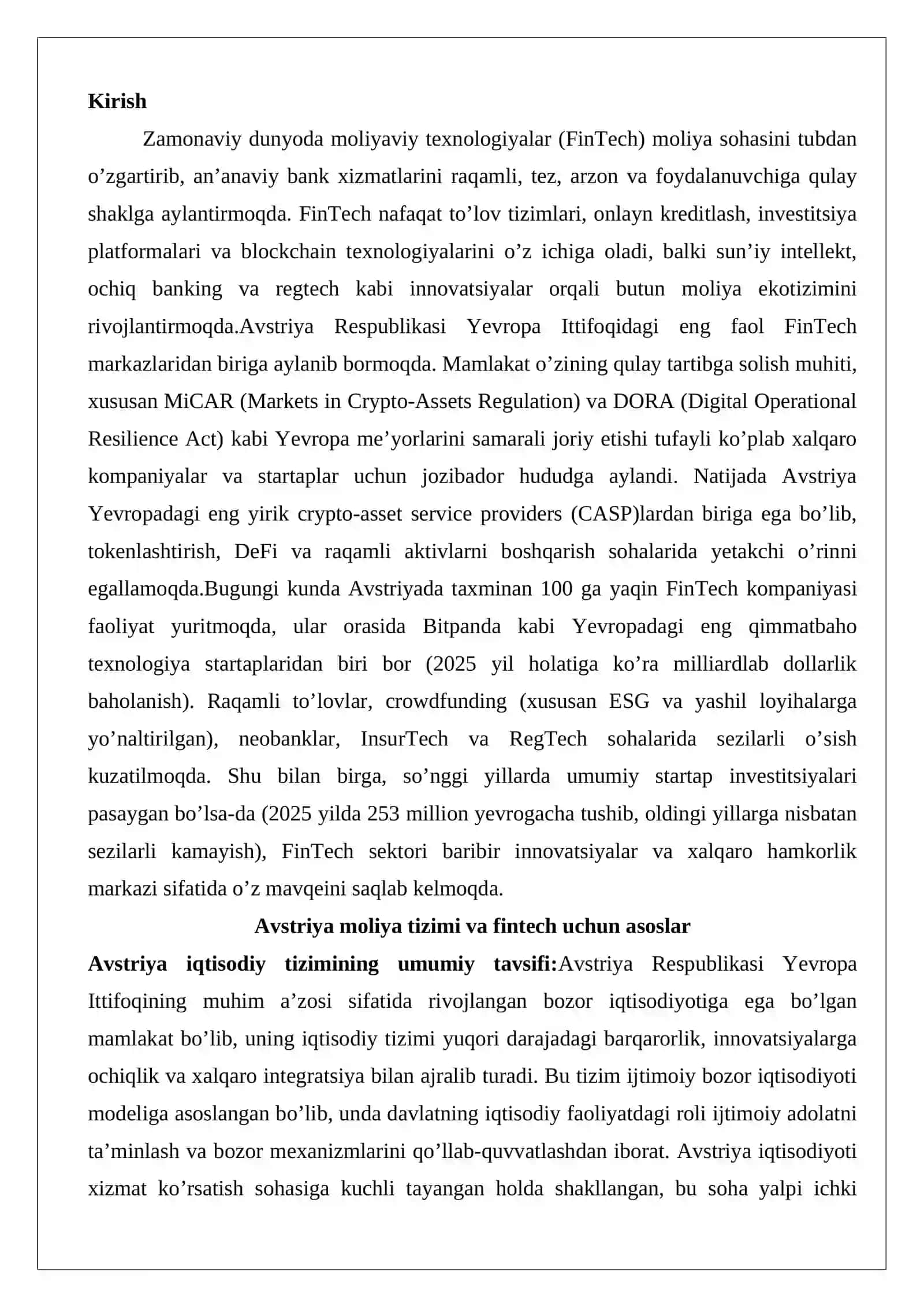 Avstriya Respublikasida moliyaviy texnologiyalarning rivojlanishi va bugungi holati 2