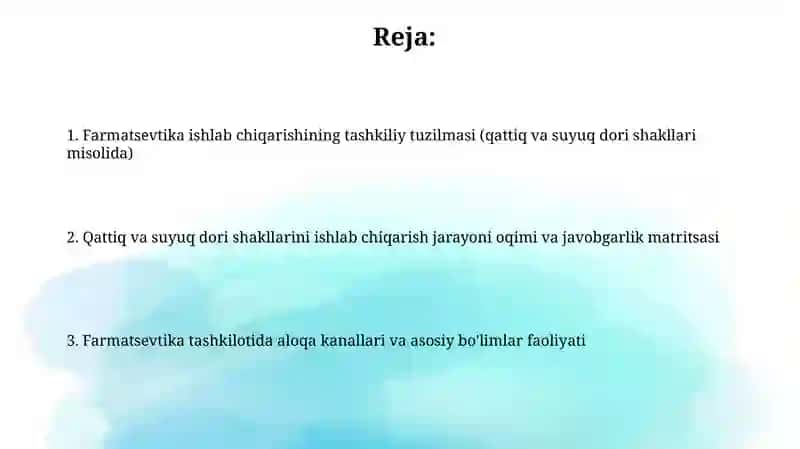 Farmatsevtik ishlab chiqarish jarayoning tashkiliy tuzilishi 2