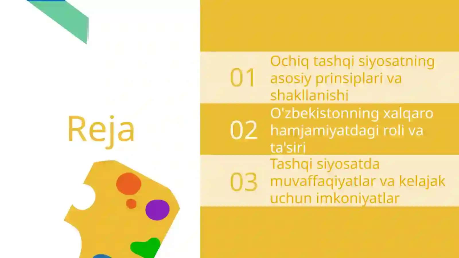 Ochiq tashqi siyosatning shakllanishi. O'zbekiston Respublikasining jahon hamjamiyatidagi o'rni 2