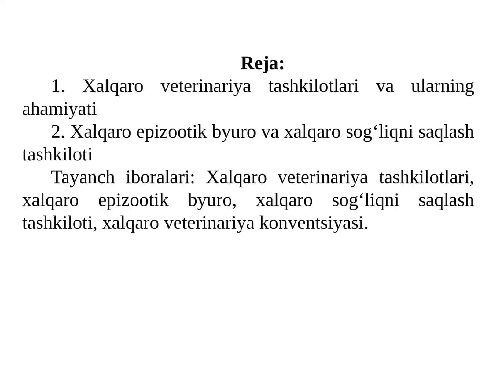 VETERINARIYA ISHINI TASHKIL ETISH VA QONUNCHILIGI 2