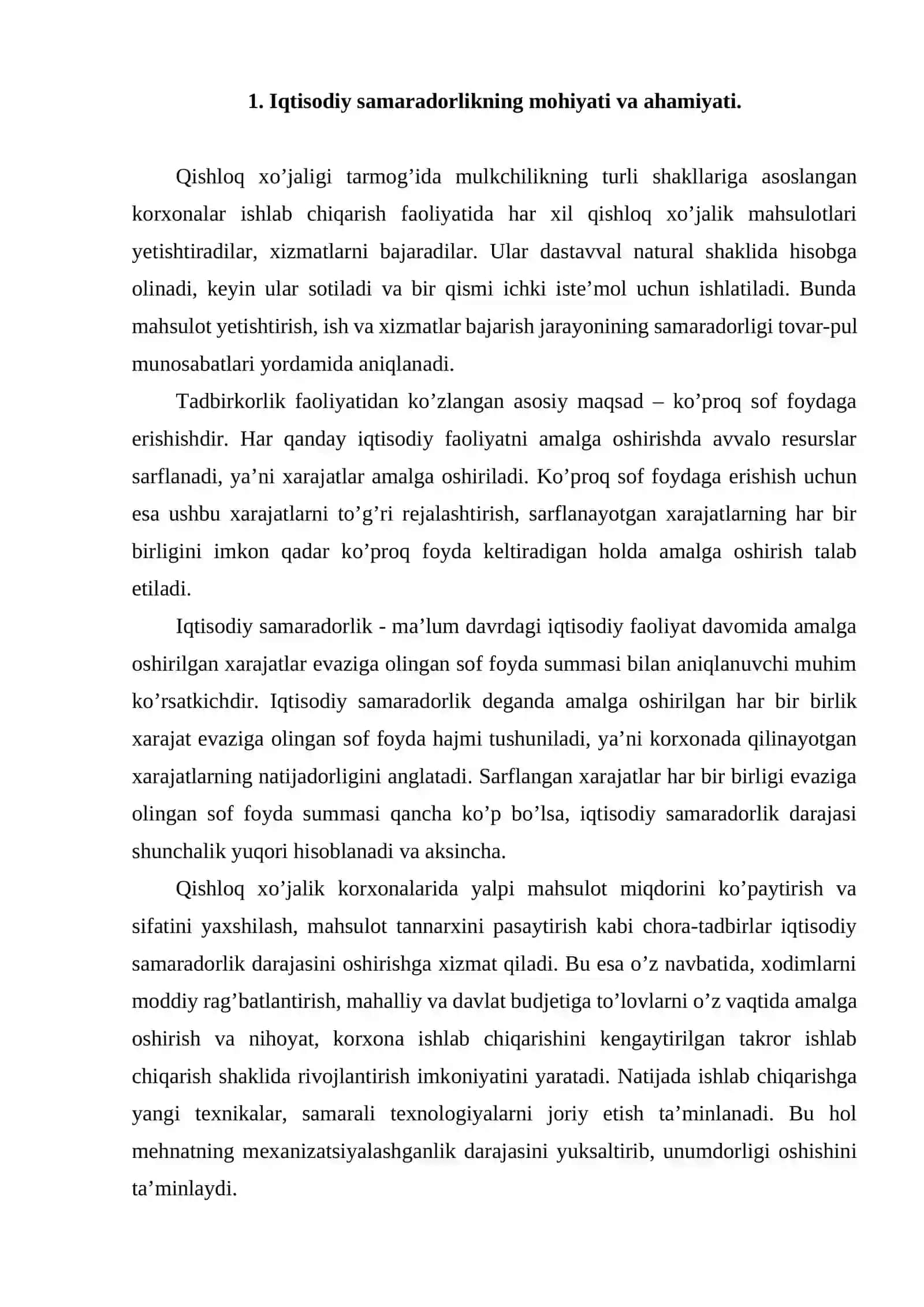 Qishloq xo’jaligi ishlab chiqarishining iqtisodiy samaradorligi 2