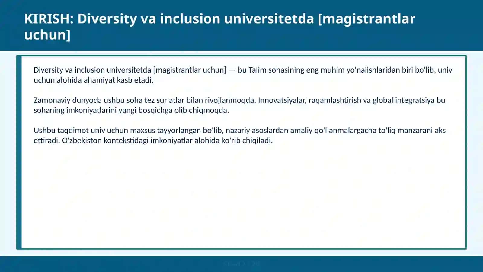 Diversity va inclusion universitetda [magistrantlar uchun] 2