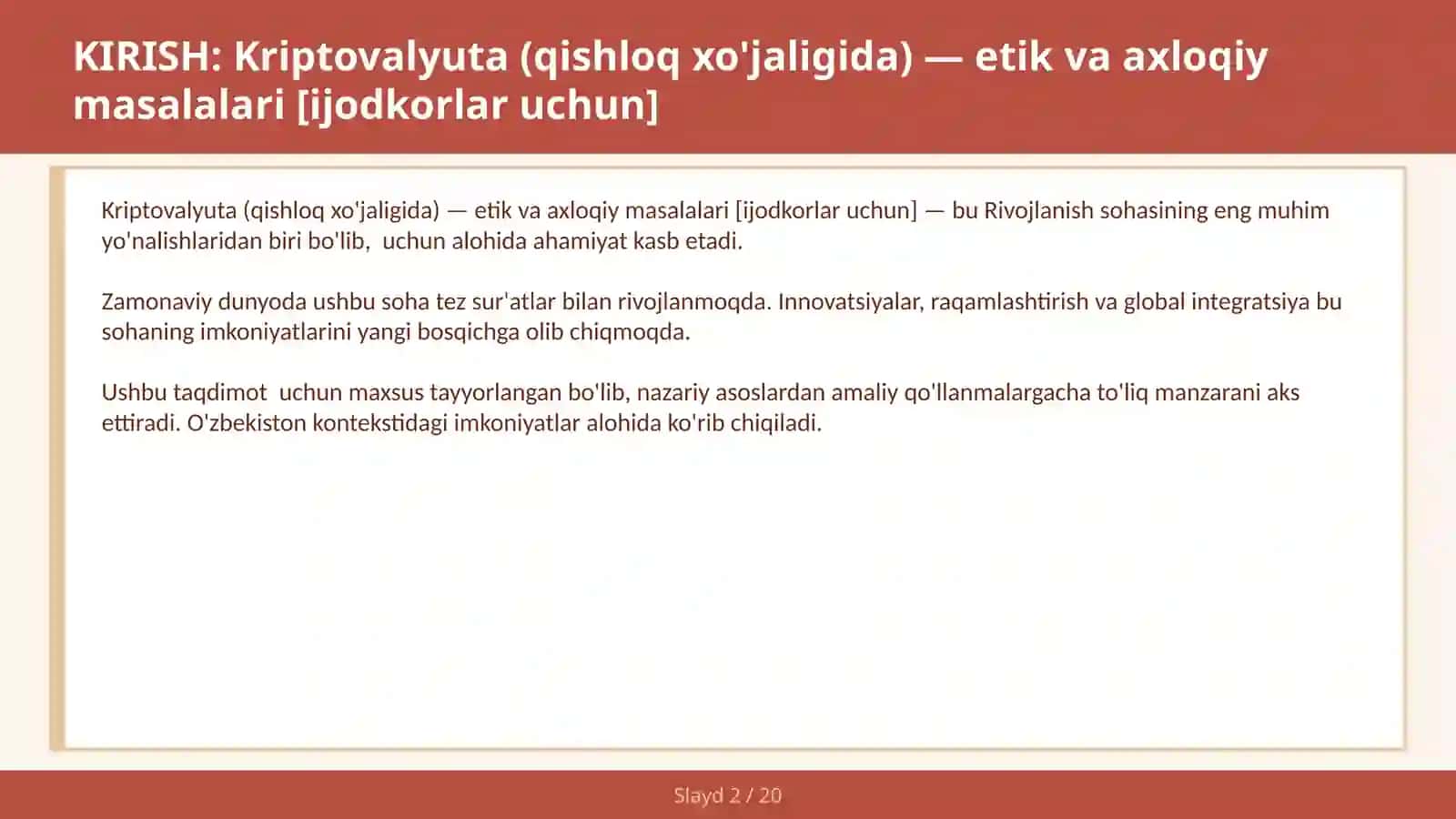 KRIPTOVALYUTA (QISHLOQ XO'JALIGIDA) — ETIK VA AXLOQIY MASALALARI [IJODKORLAR UCHUN] 2