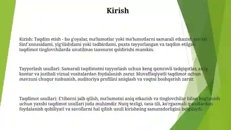 Taqdimot Tayyorlash Va Taqdim Etish Usul Va Vositalari 2