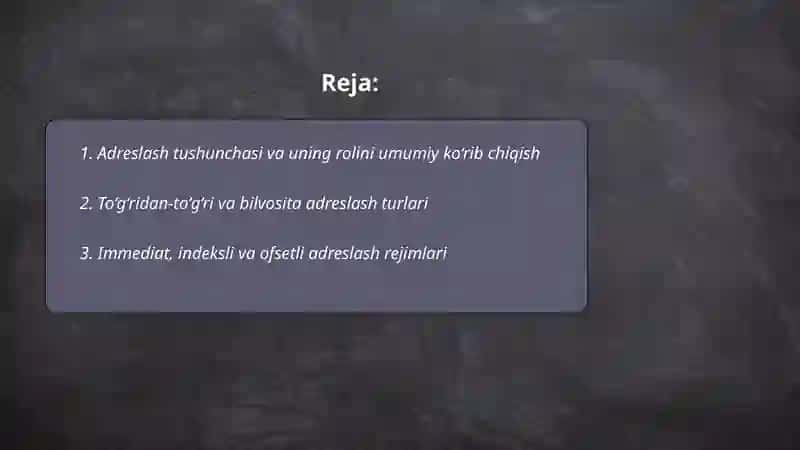 Adreslash va uning turlari. Shifrator va deshifratorlar.Tranzistor, trigger va registorlar. 2