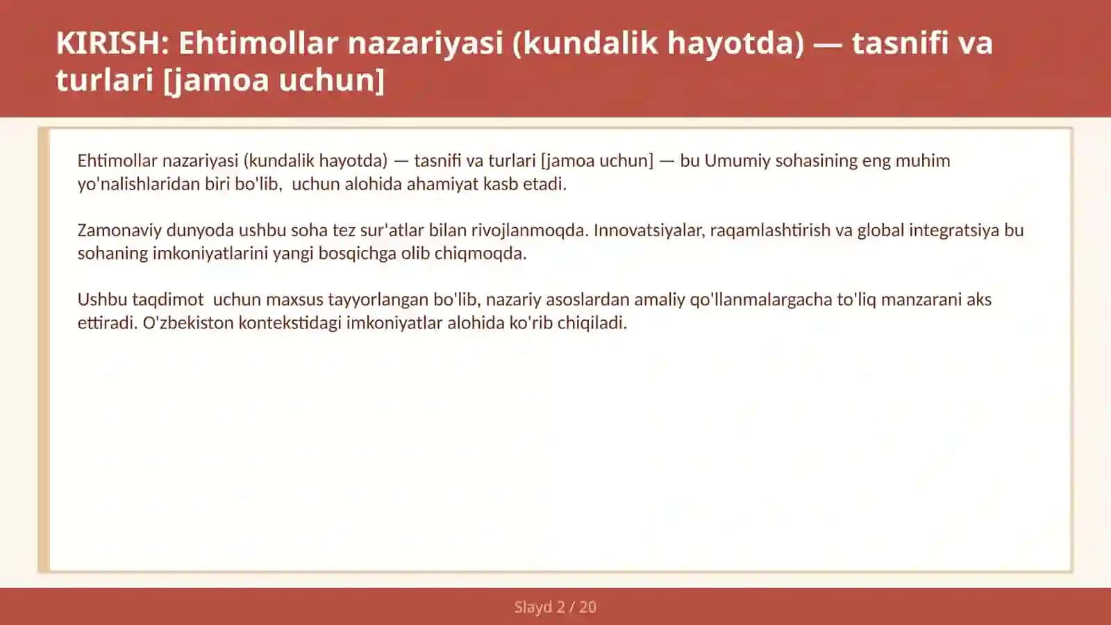Ehtimollar nazariyasi (kundalik hayotda) — tasnifi va turlari [jamoa uchun] 2