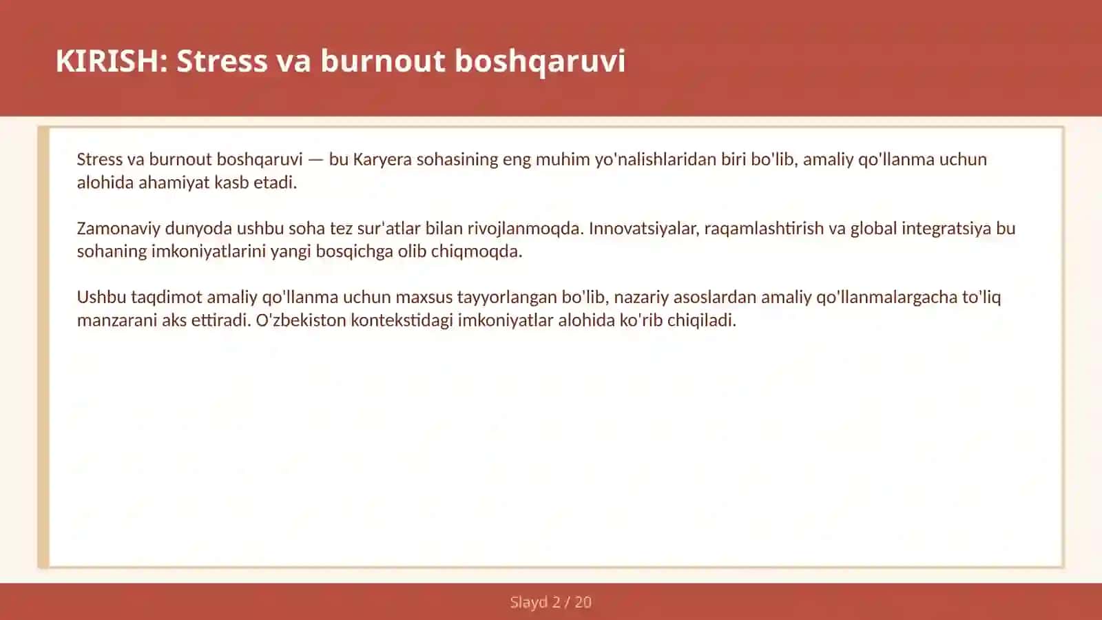 STRESS VA BURNOUT BOSHQARUVI 2