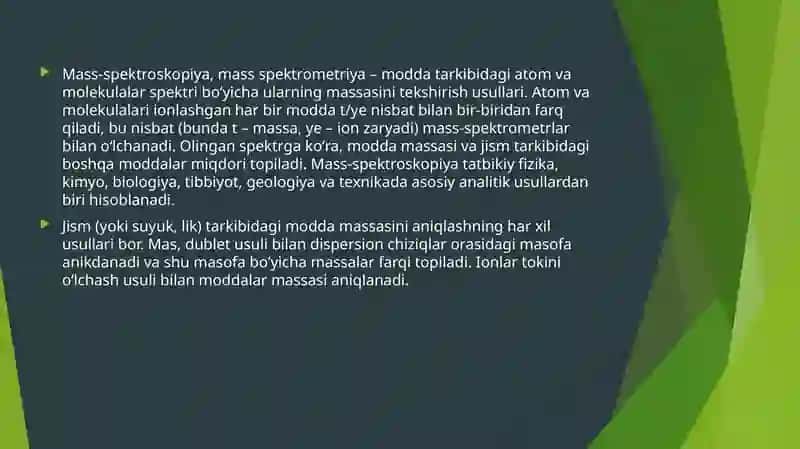 Mass-spektroskopiya asoslari, spektrlarni tahlil qilish uslublari 2